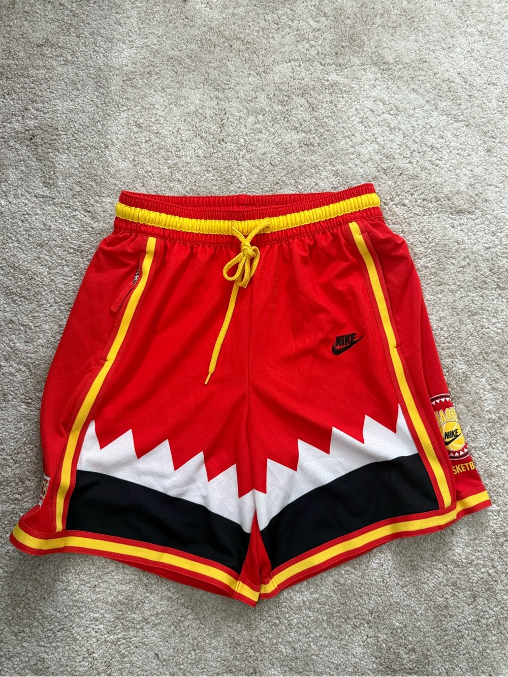 Nike Men’s Red and Yellow Athletic Basketball Shorts